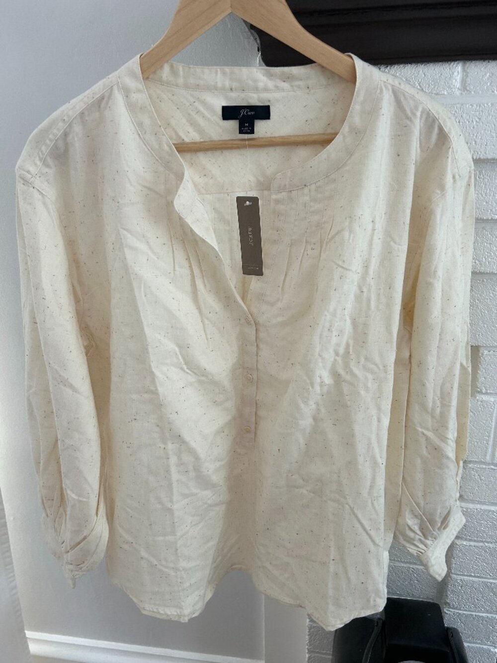 J. Crew Cream Long Sleeve Popover Blouse Size Large NWT